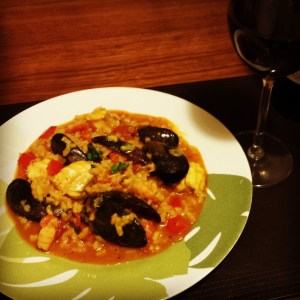 seafood-monkfish-king prawn- mussles-paella